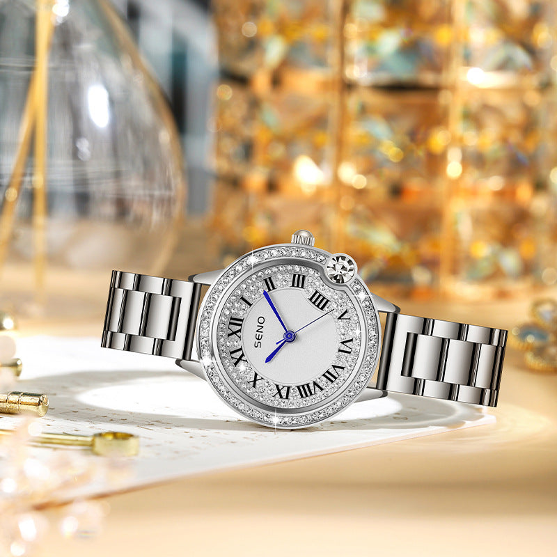 Élégant Quartz Full-Diamond en acier inoxydable Imperméable Femmes Montre