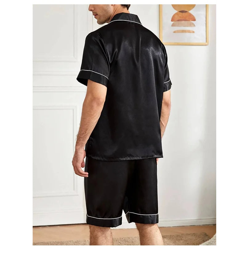 Summer Matte Satin Lapel Casual Homewear Suit Breathable Thin Short à manches courtes
