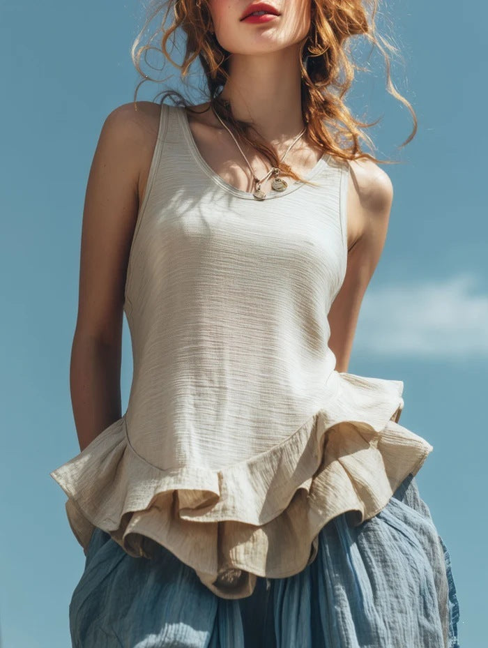 Summer Casual Ruffled-Edge Sleeveless Women's Top