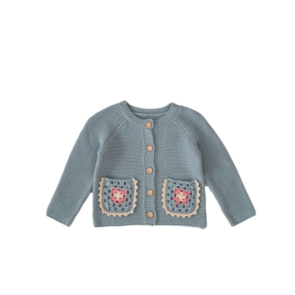 Collier rond d'enfants Sweater Cardigan main Crochet fleur Hollow manteau de poche