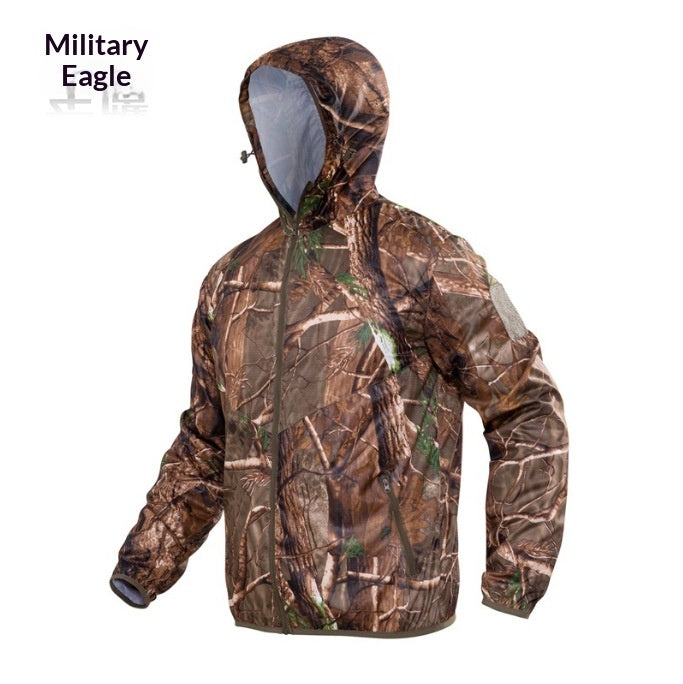 Séchage rapide Camouflage Skin Suit Tactical Hooded Outdoor Windbreaker avec desi respirant