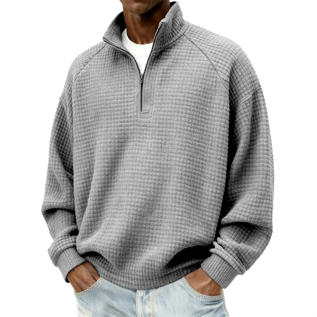 Rétro zippé petit chèque Casual Stand-collar Hommes manches longues