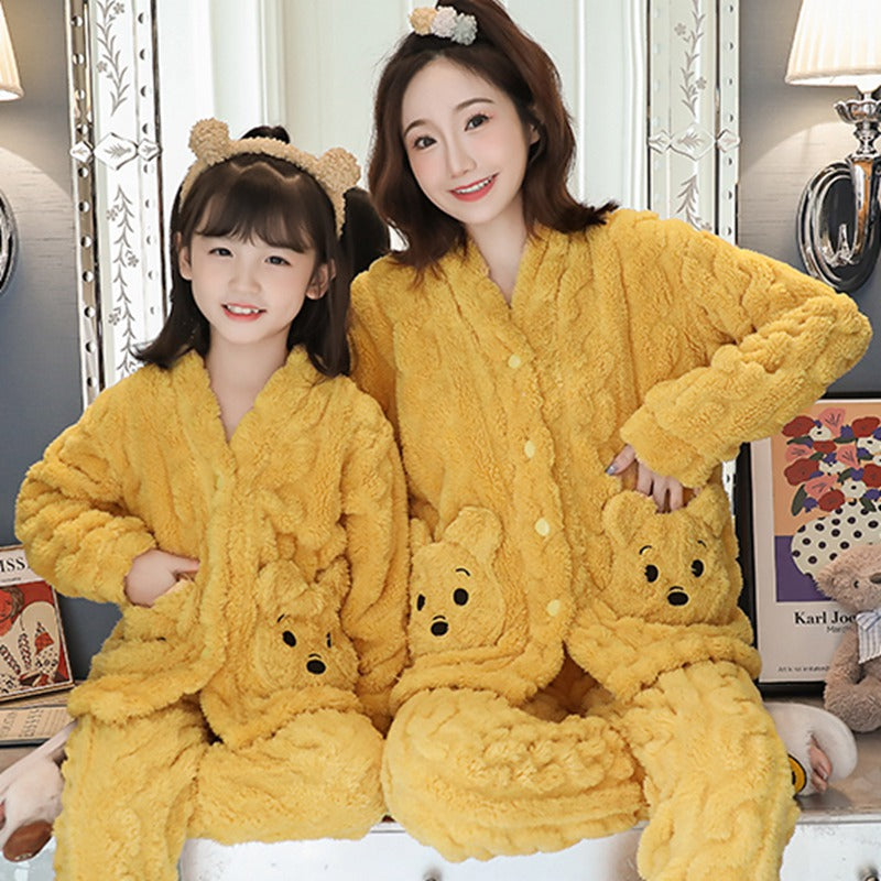 Filles Pajamas Coral Velvet Épaisseur mère-enfant mère et fille Ensemble de vêtements