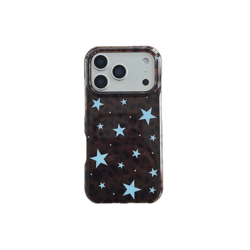 Marron Leopard-print Blue-star Téléphone Case