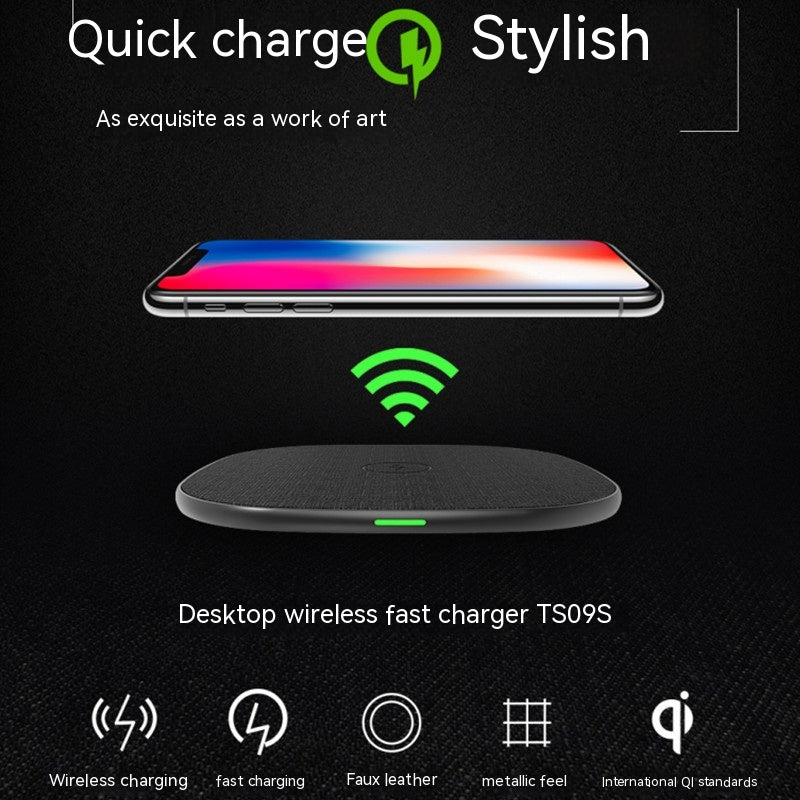 Chargeur sans fil en cuir d'enveloppe métallique
