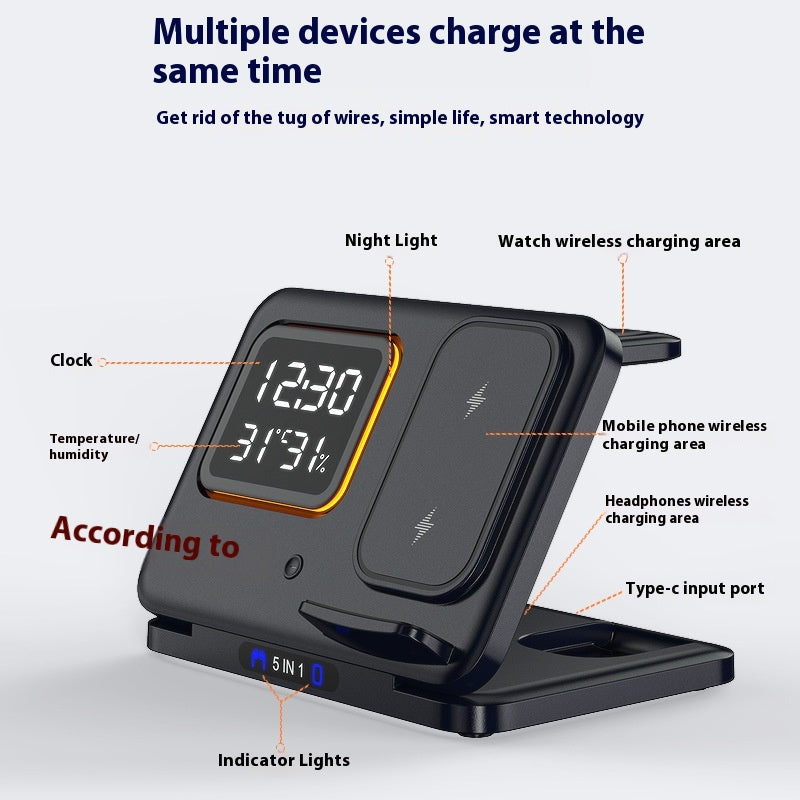 15W sans fil chargeurs Stand 5 In1 LED réveil numérique rapide charge station