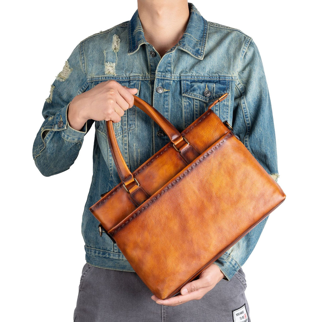 Sac à main homme en cuir à grain plein