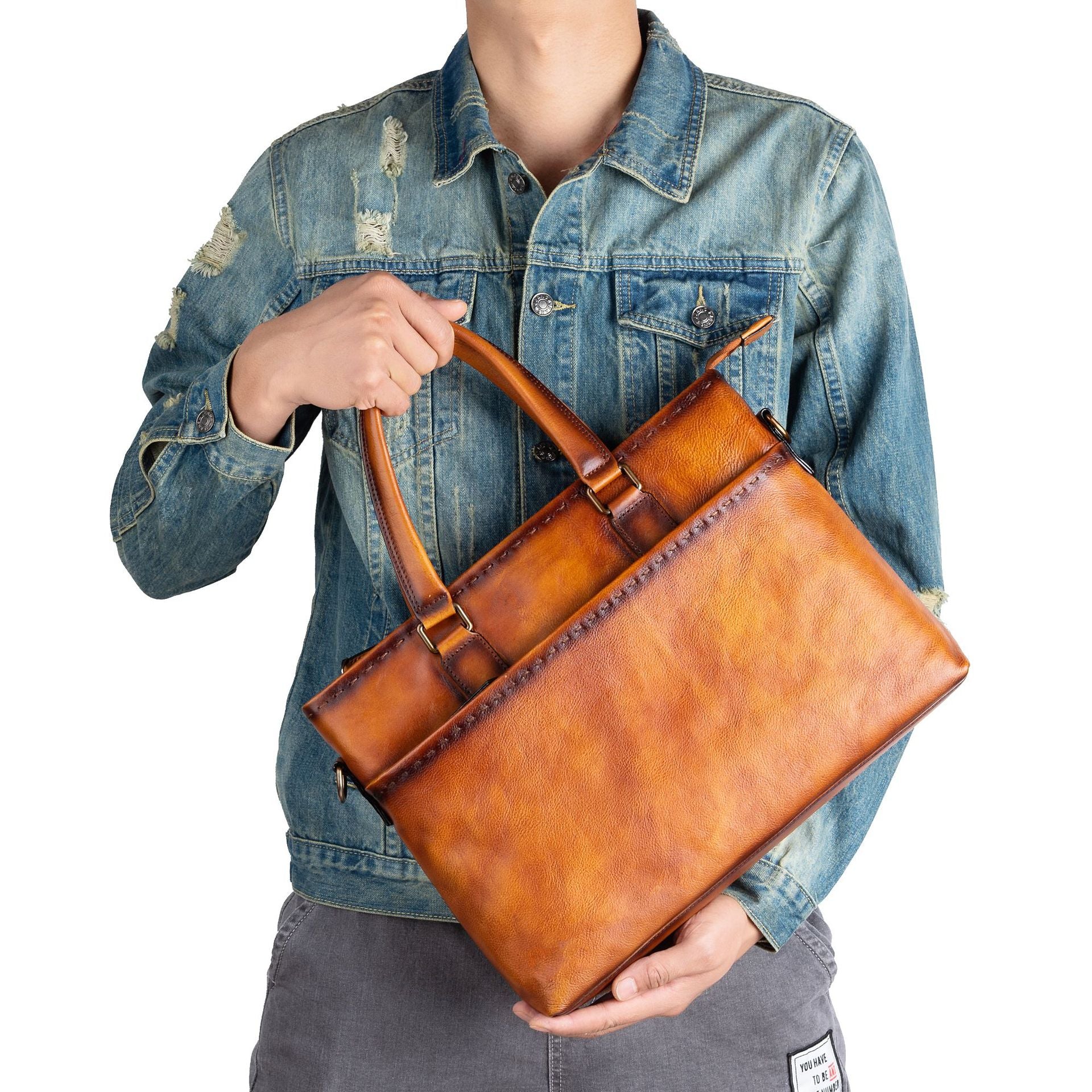 Sac à main homme en cuir à grain plein