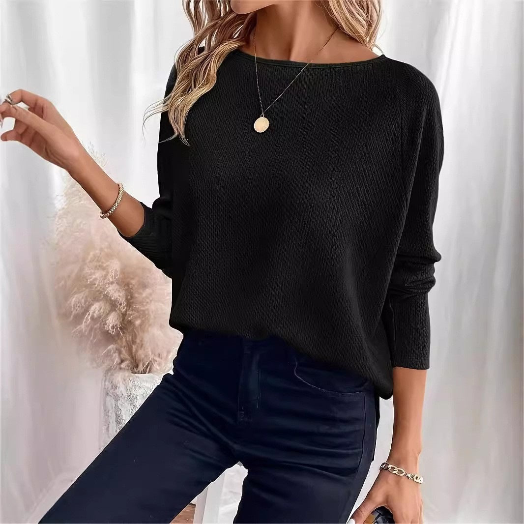 Automne Arrivée Solid Color Waffle-Knit Hors-Sholder Pullover Top pour les vêtements de salon