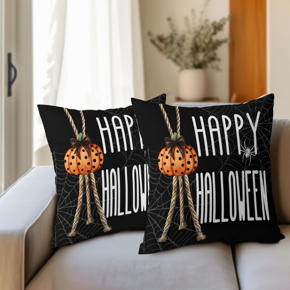 Heureuse couvertures d'oreiller d'Halloween 18X18 pouces citrouille araignée Web caisses d'oreiller carré décoratif