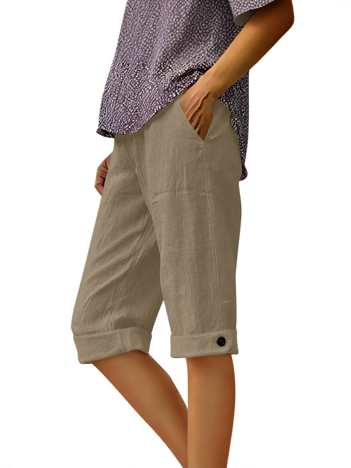 Coton et Linge de maison pour femmes, short lombaire avec ourlet et poches