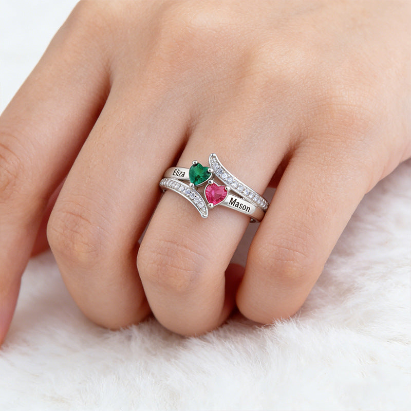 Vente Light Luxury Valentine's Day Double Love Anniversaire Stone Carving Ring