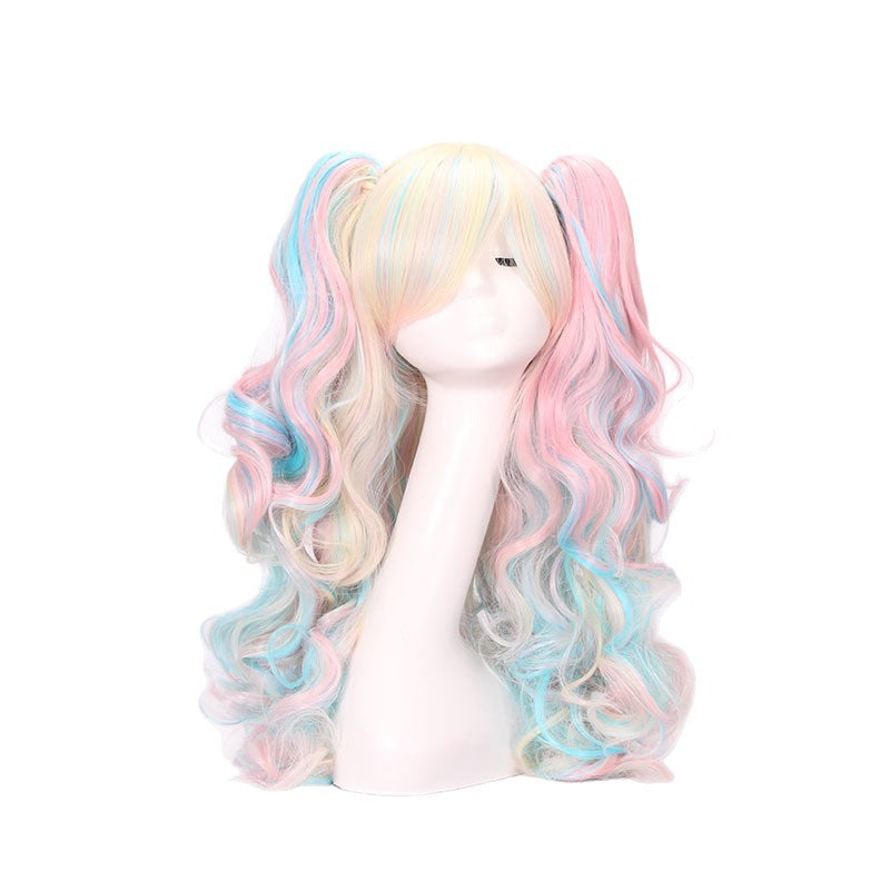 Double queue de cheval Long Curly Wig complet