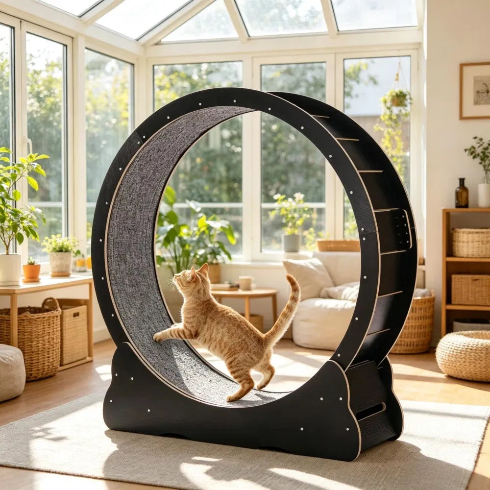 Roue d'exercice en bois de chat