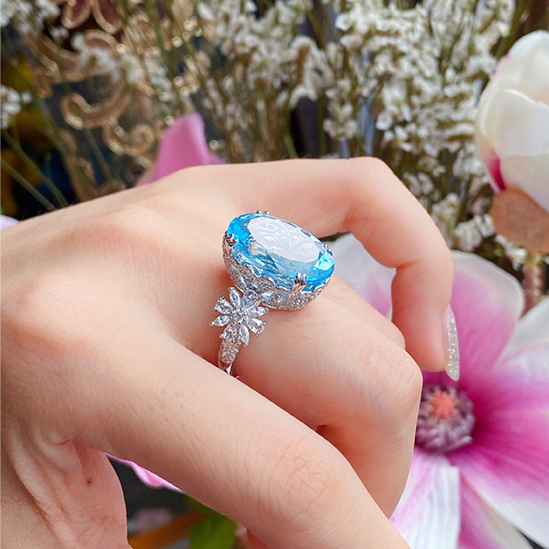 Haut de gamme Grand Carat Marine Blue Diamond Net Red Live Selling Simulation Topaz Full Diamond