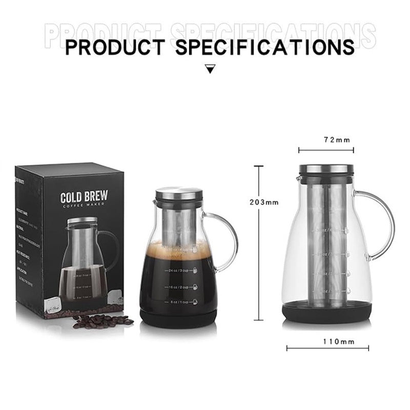 24oz Verre Brew Cold Cafe Pitcher Double Filtre Non Électricité Filtre amovible Lave-vaisselle