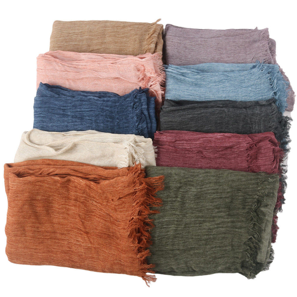 Femmes Solid-couleur plissé Faux Hijab