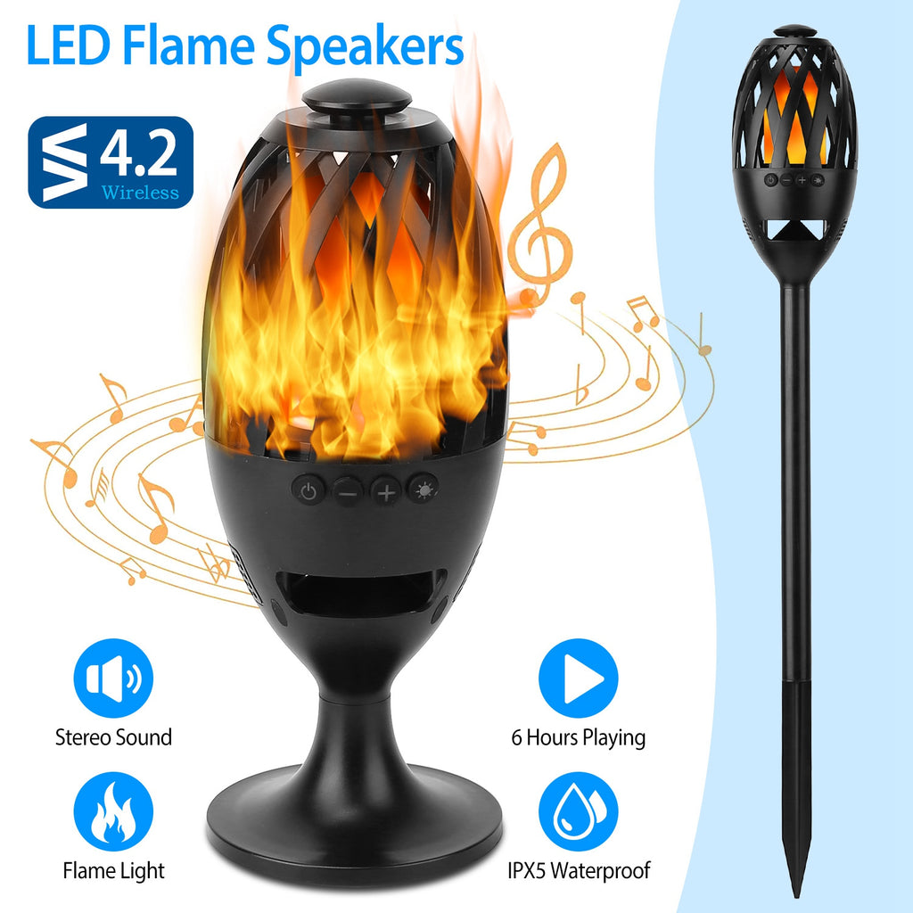 1Pc LED haut-parleurs de flamme Torche sans fil Haut-parleur étanche Stereo Bass Speaker Outdoor Light