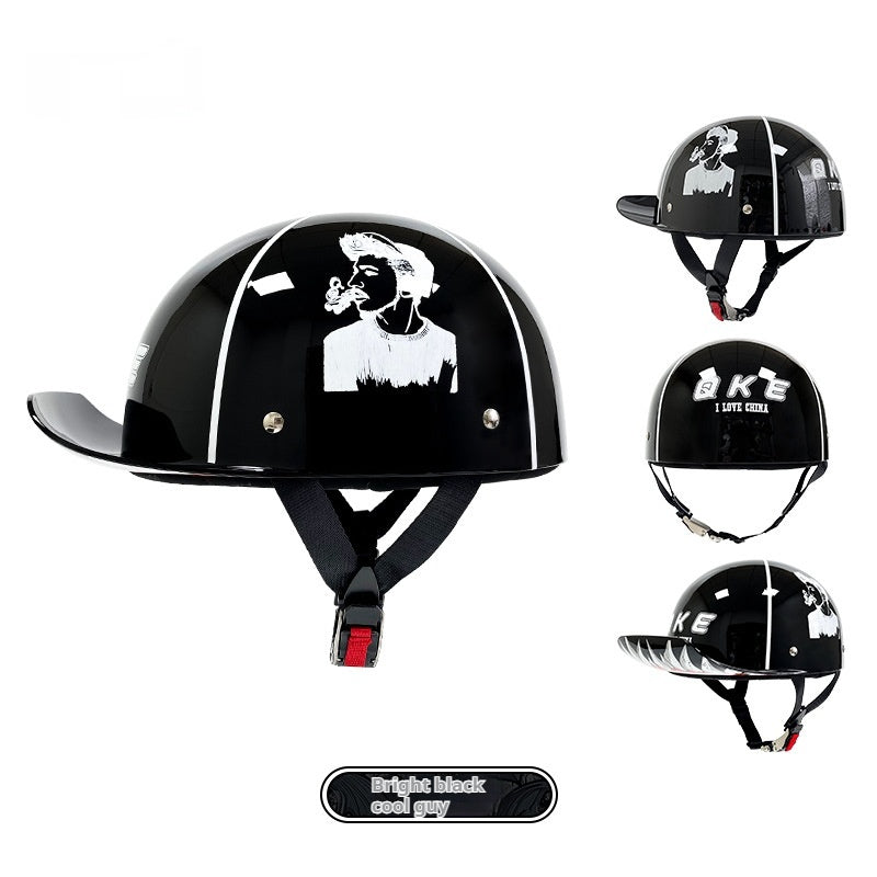 Casque Rétro Voiture électrique Femme Grande Chapeau Batterie Voiture d'équitation Casque universel