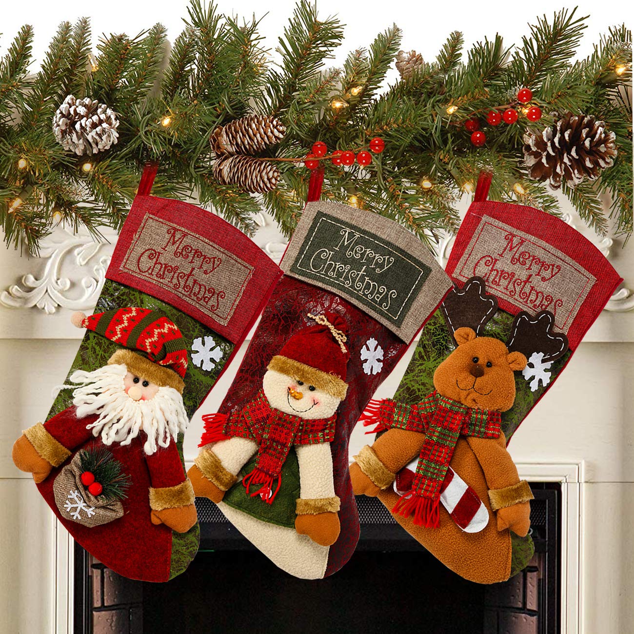 Sunnyglade 3PCS 18Noël Bas Classic Grands Bas Santa
