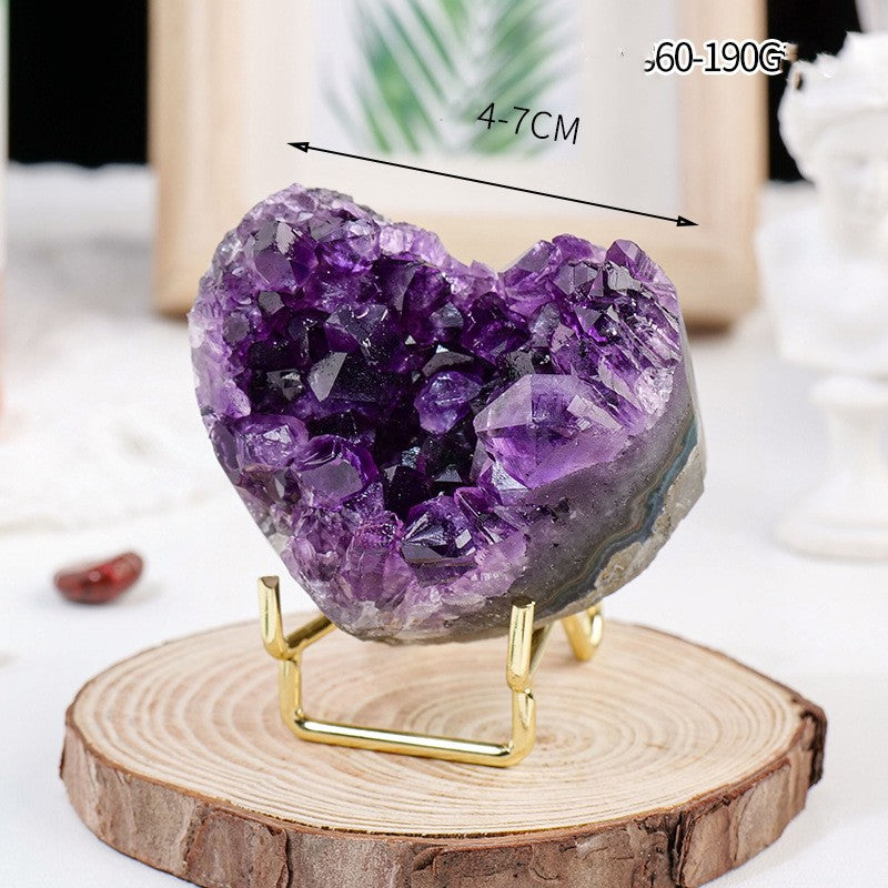 Purple eau cristal cluster amour pièce de décoration pierre brute Ore Specimen coeur