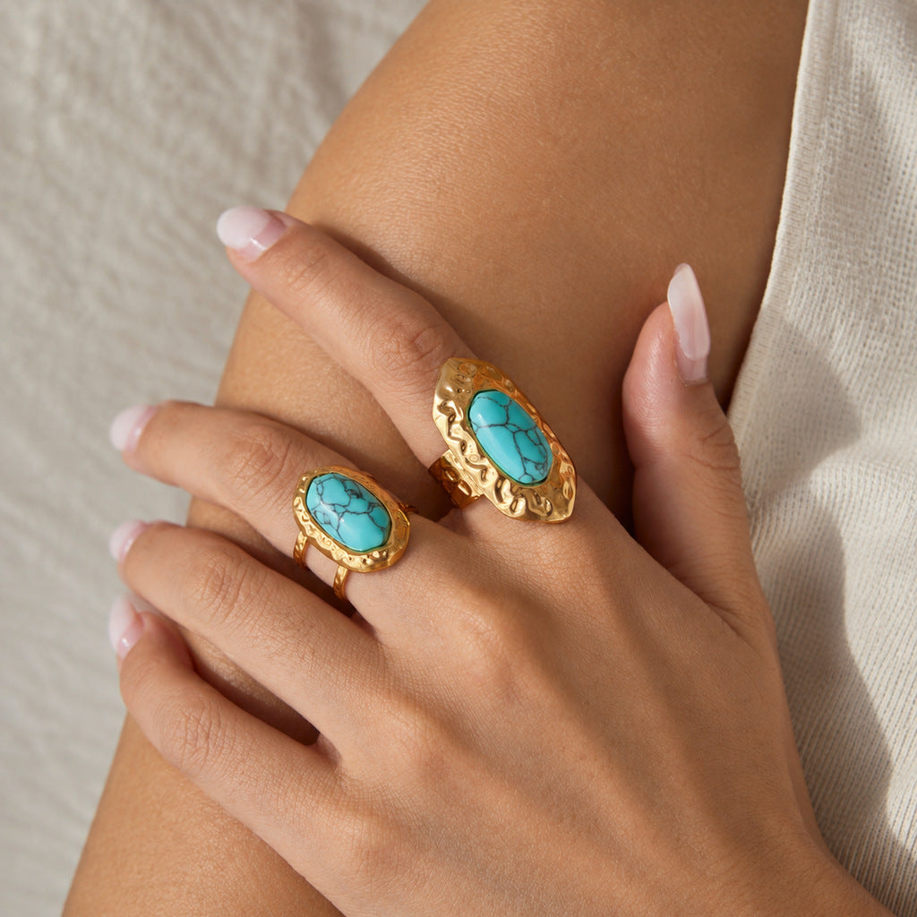 Bague en acier de titane bleu turquoise pour femmes