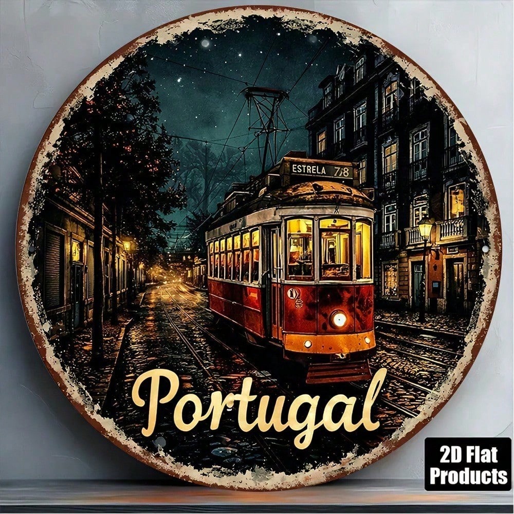 8x8in Lisbonne Tram Panneau rétro Scène de rue portugaise Décoration murale