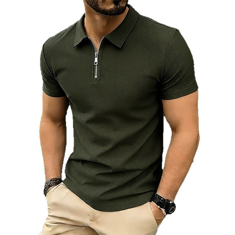 T-shirt à manches courtes à col zippé pour homme