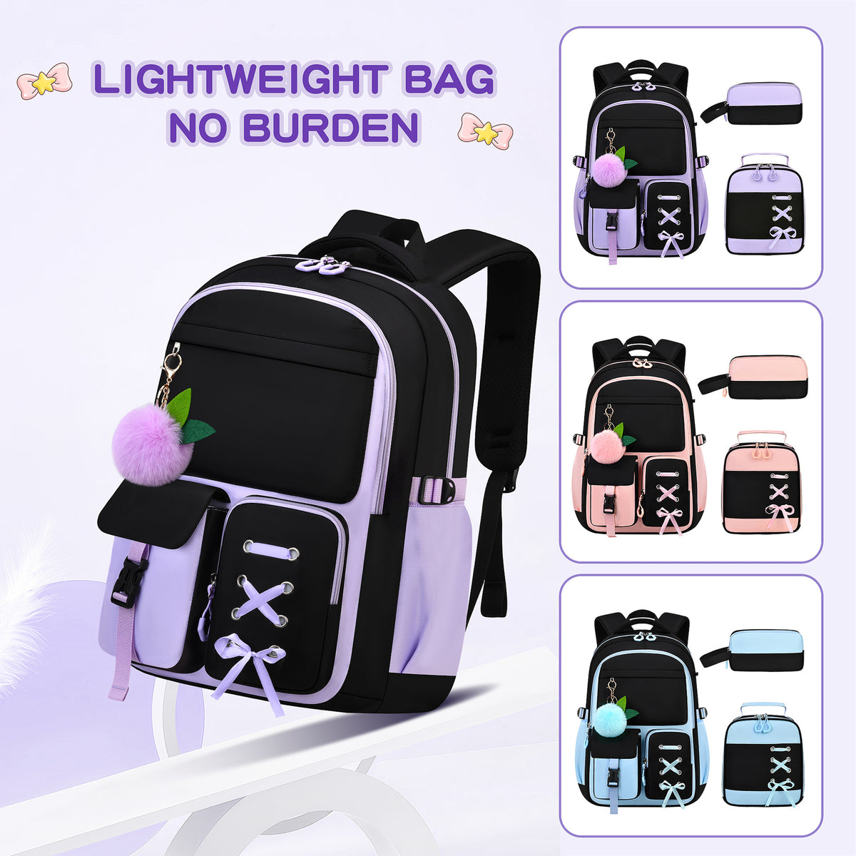 Large Capacity Backpack Three-Piece School Bag Set