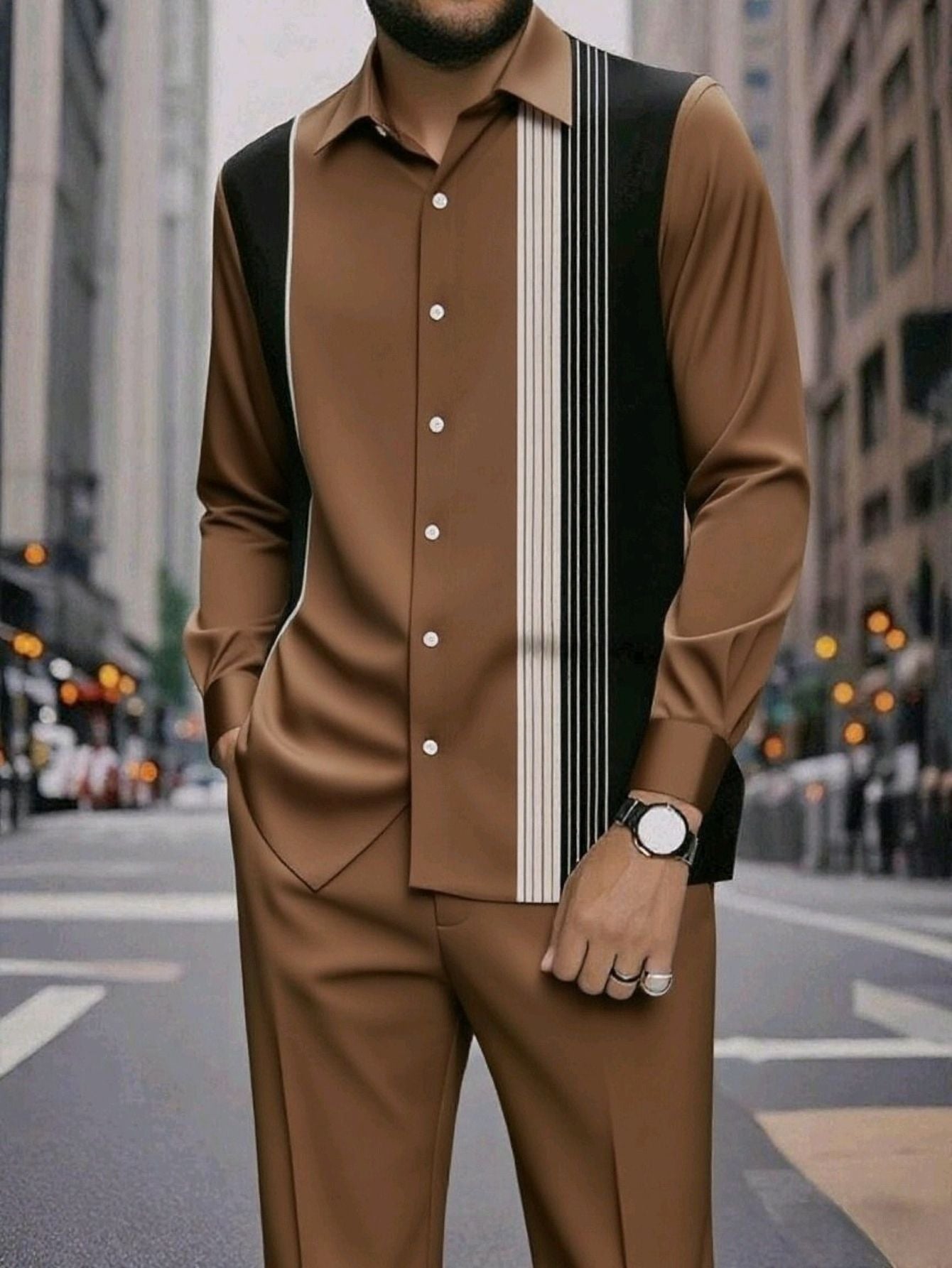 Chemise rayée imprimée homme avec ensemble de boutons noirs