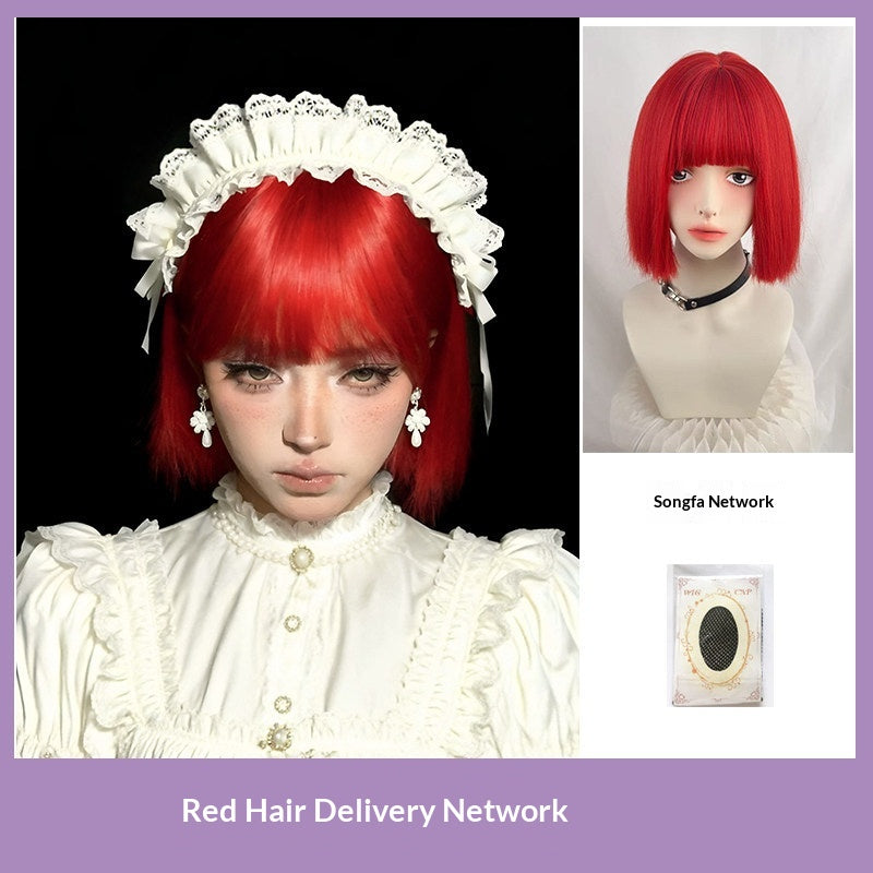 Femme Short Wig Cosplay Versatile Rouge Brillant Bob Cut Wig