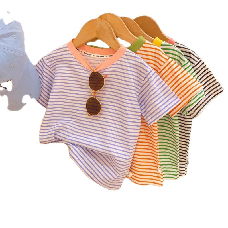 Couleur contrastante rayée bébé petite femme Top
