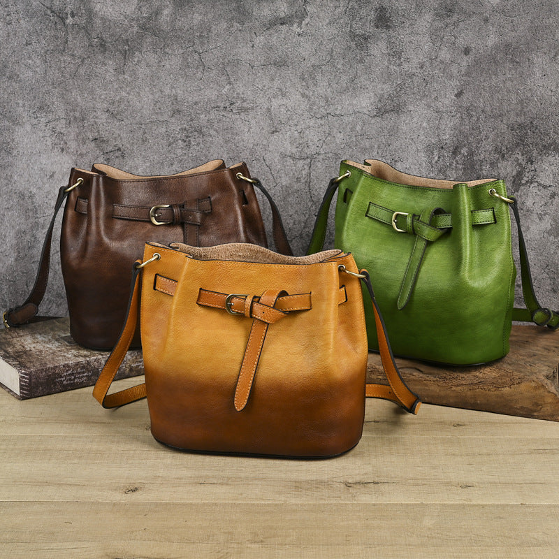 Top-grain Cowhide Couleur solide Sac à épaule unique pour femmes de grande capacité