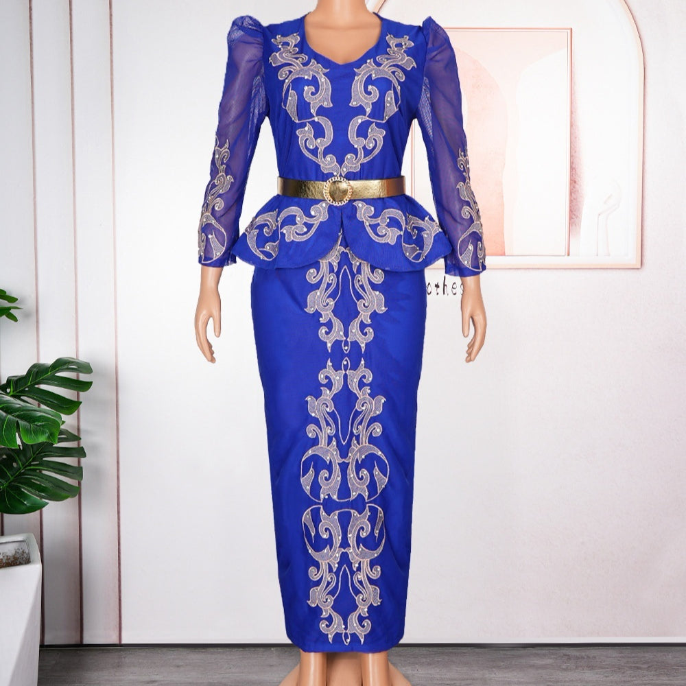 Robe formelle de luxe pour femmes Strass Perled Col V