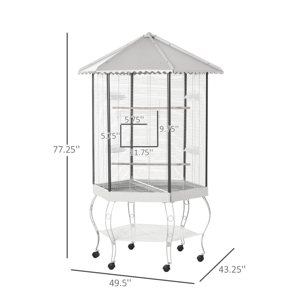 77" Cage d'oiseau de vol Hexagon couvert Canopy Portable Aviaire avec entreposage