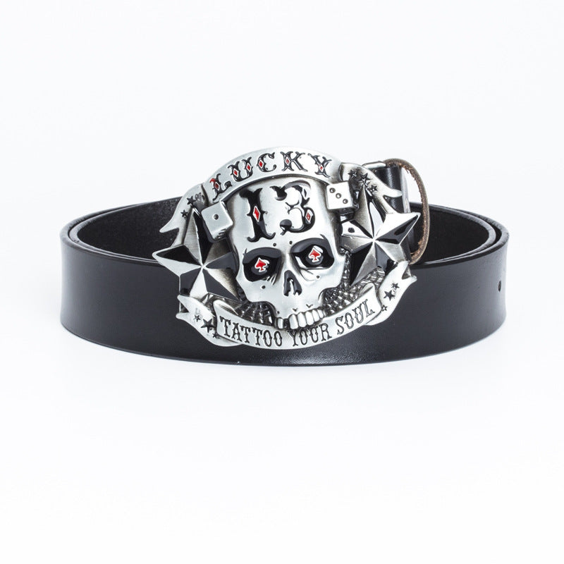 Trendy Ceinture en cuir homme Skull Skateboard Buckle