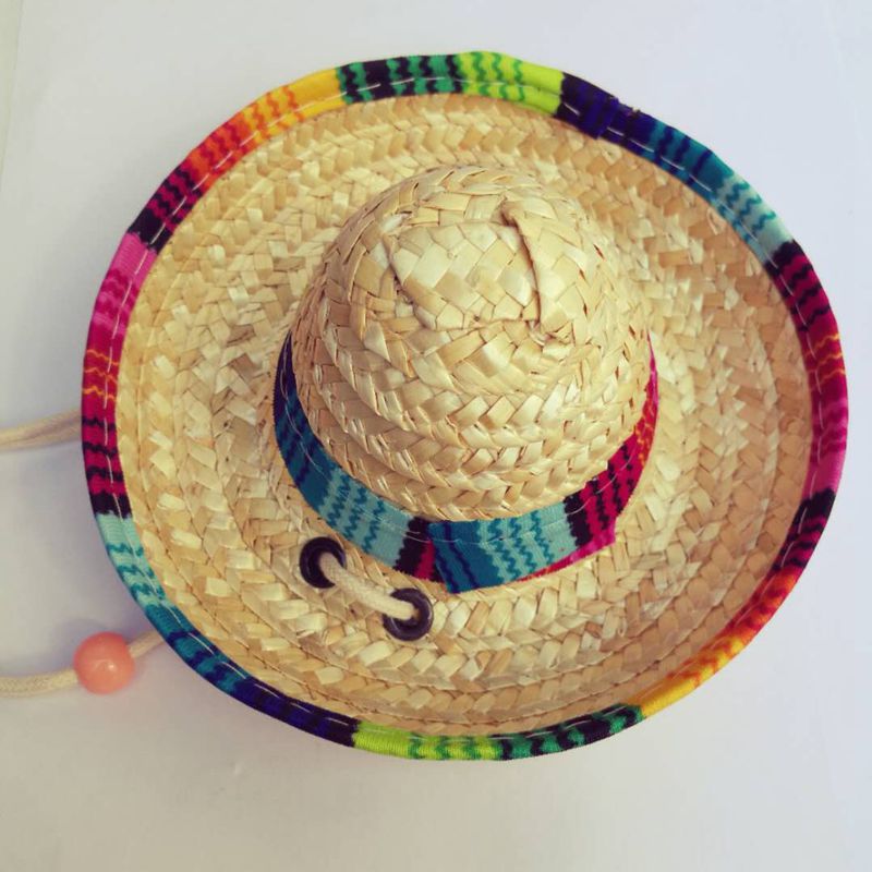 Fournitures pour animaux de compagnie Paille Woven Mini Dog Chapeau de paille Pet Mexicain Chapeau de paille Pet Cat Sun Hat