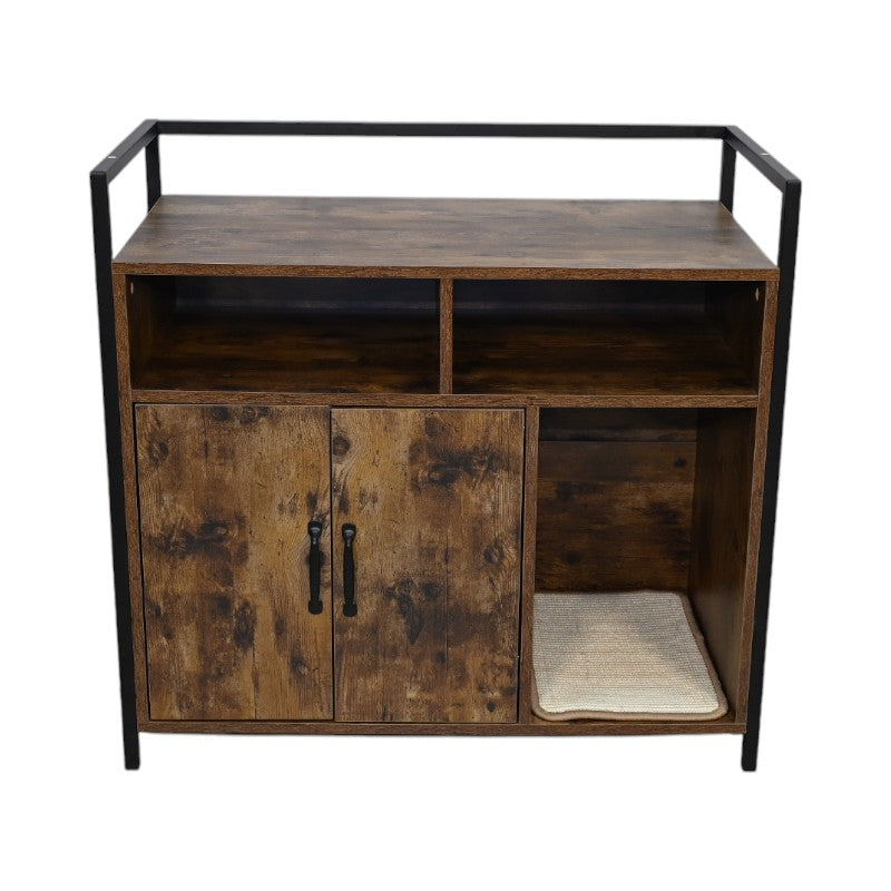 Boîte à litière en bois de chat brun rustique