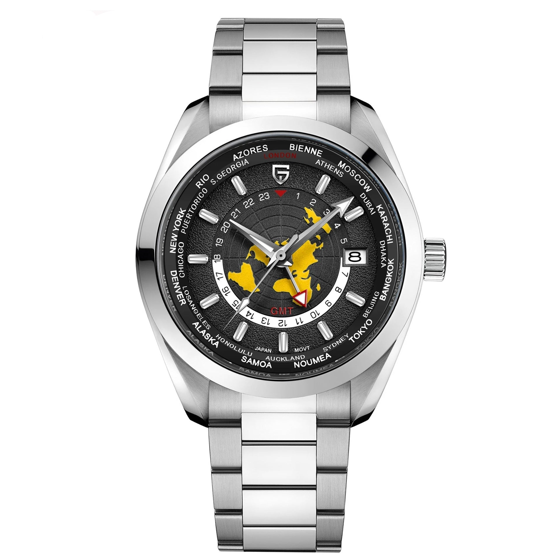 Multifonctionnel homme mécanique GMT double fuseau horaire Lumineux Watrproof montre