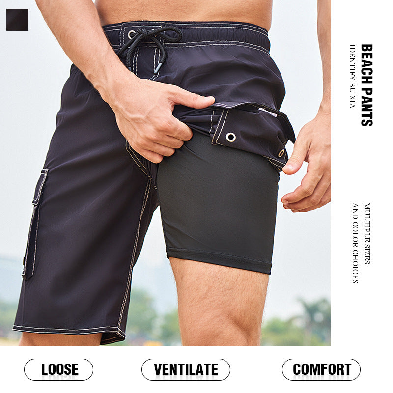 Été homme Jogger Solid Couleur Knee Beach Pantalon Casual Short confortable Short extérieur