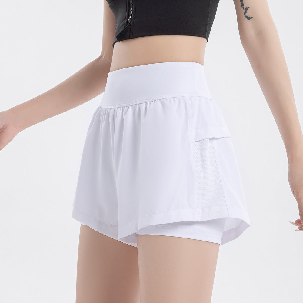 Été anti-brillant haute taille séchage rapide sport short de fitness faux deux-pièces naked Breat