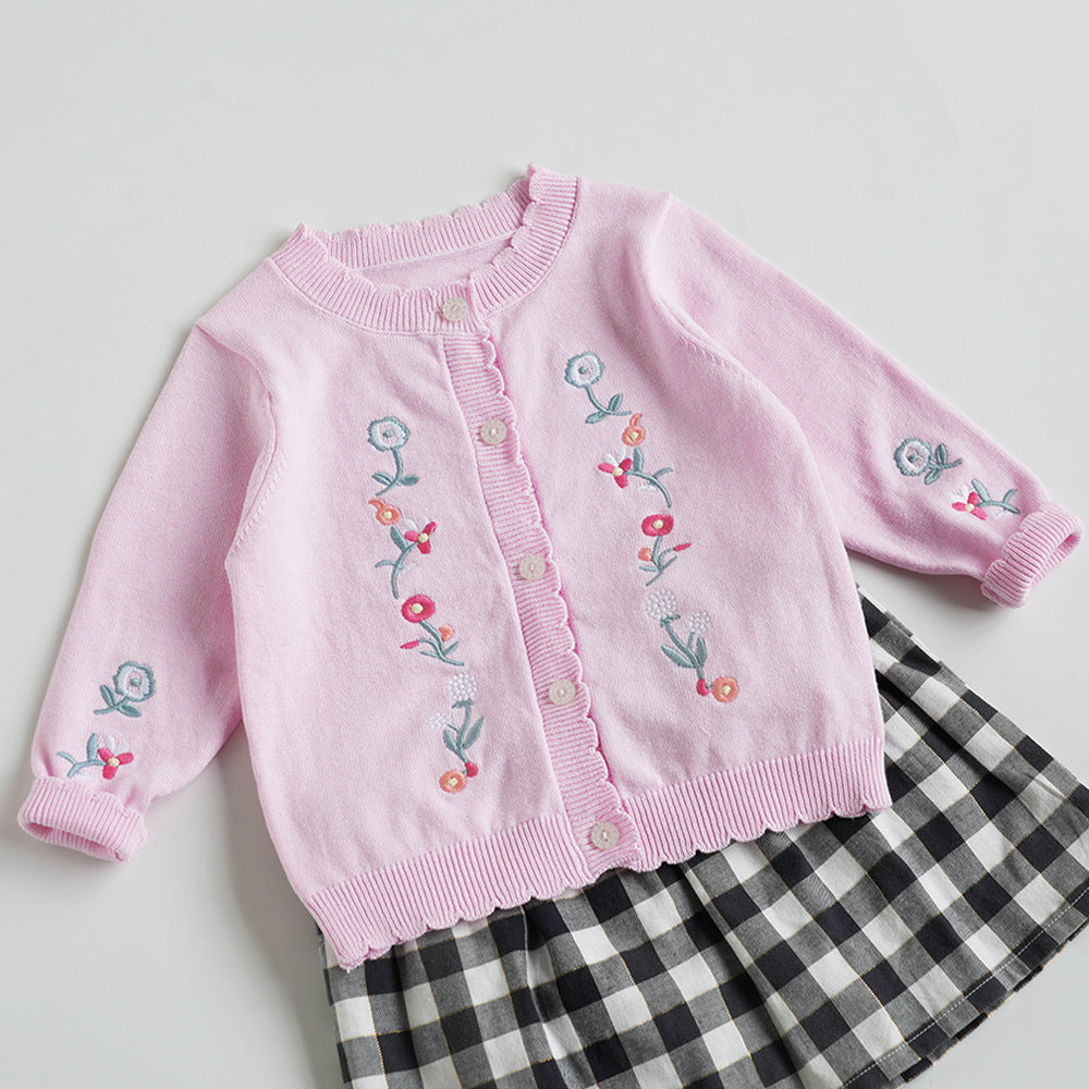 Lightweight embroidered floral cardigan for girls