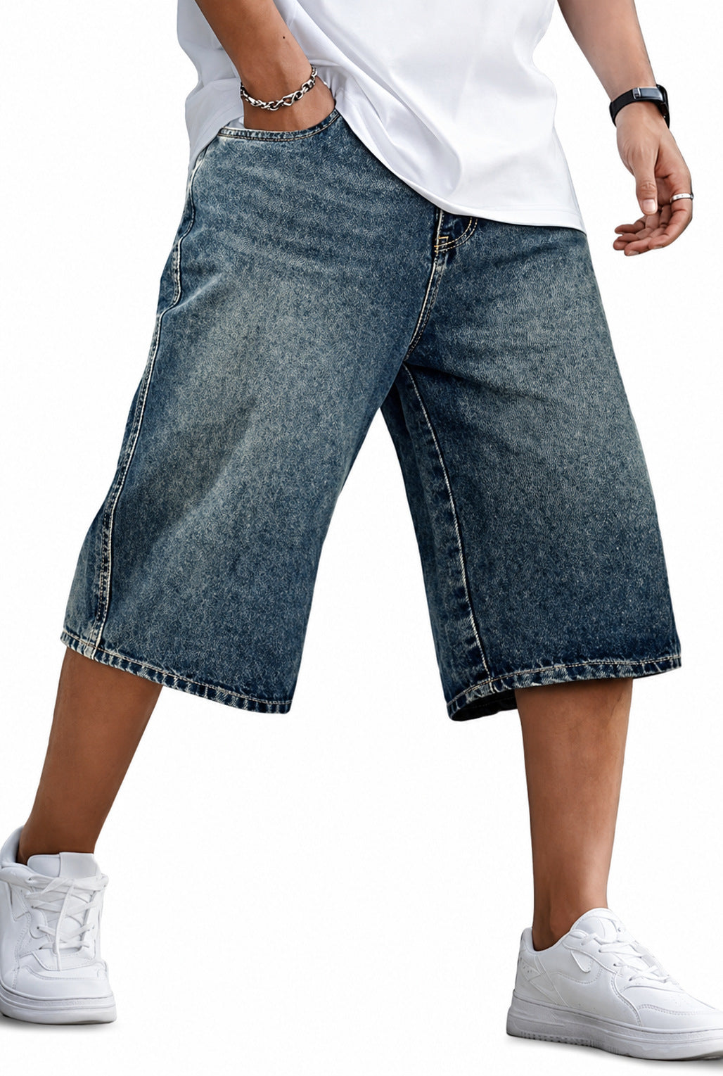 Stylis Vintage- Lavé Y2K homme Denim Short
