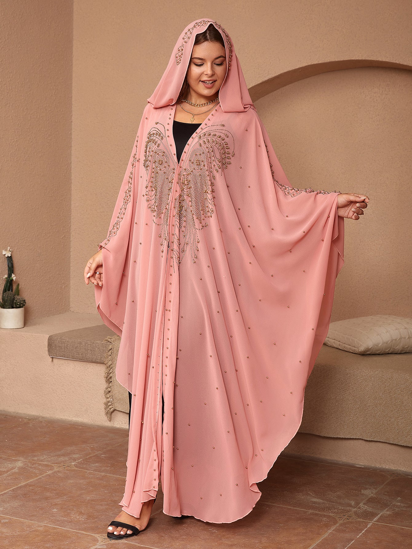 Style musulman Strass Perles Haute Densité Chiffon Cape Et Châle