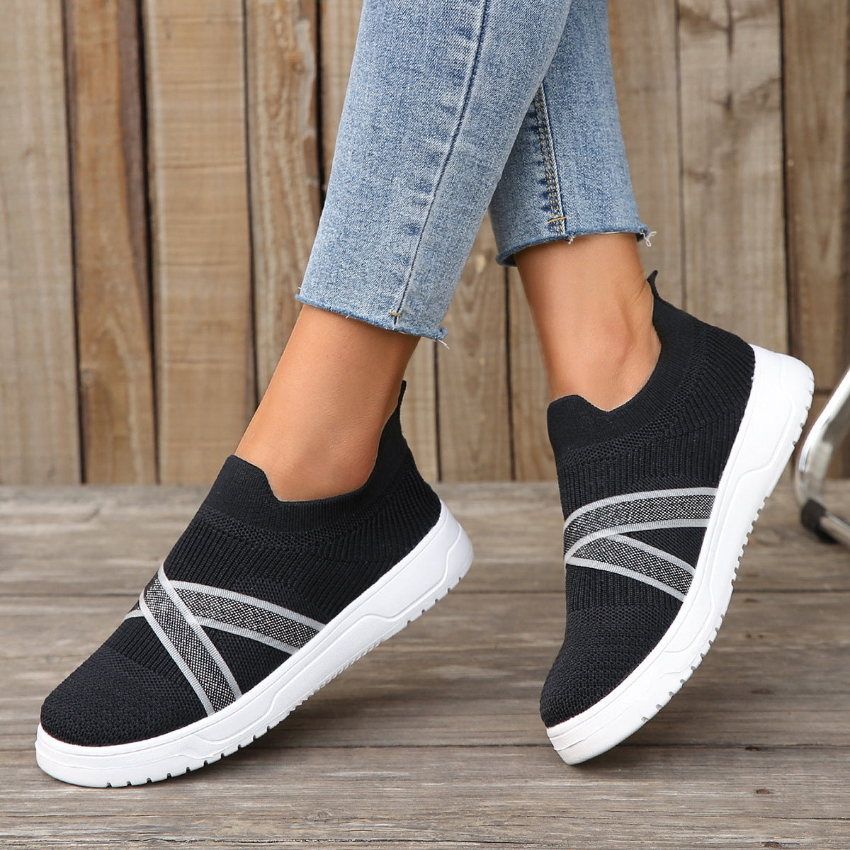 Fashion Femmes Simple Outdoor Flat Bottom Flyknit Mesh Chaussures
