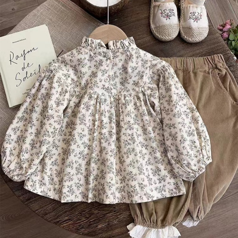 Cute Floral Doll Shirt and Bloomers Two-Piece Set