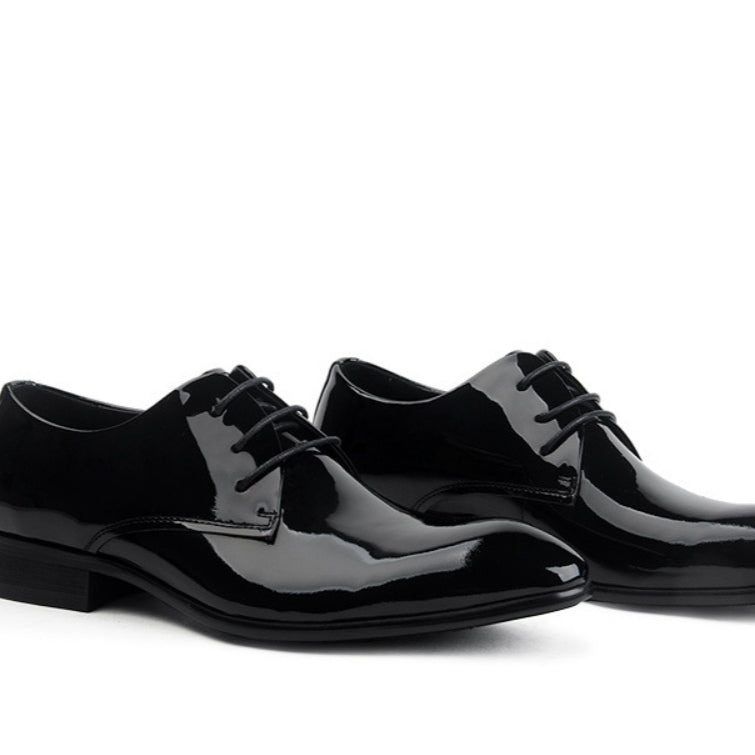 Cuir Dentelle-up Glossy Chaussures de mariage Cuir Pointé-orteil