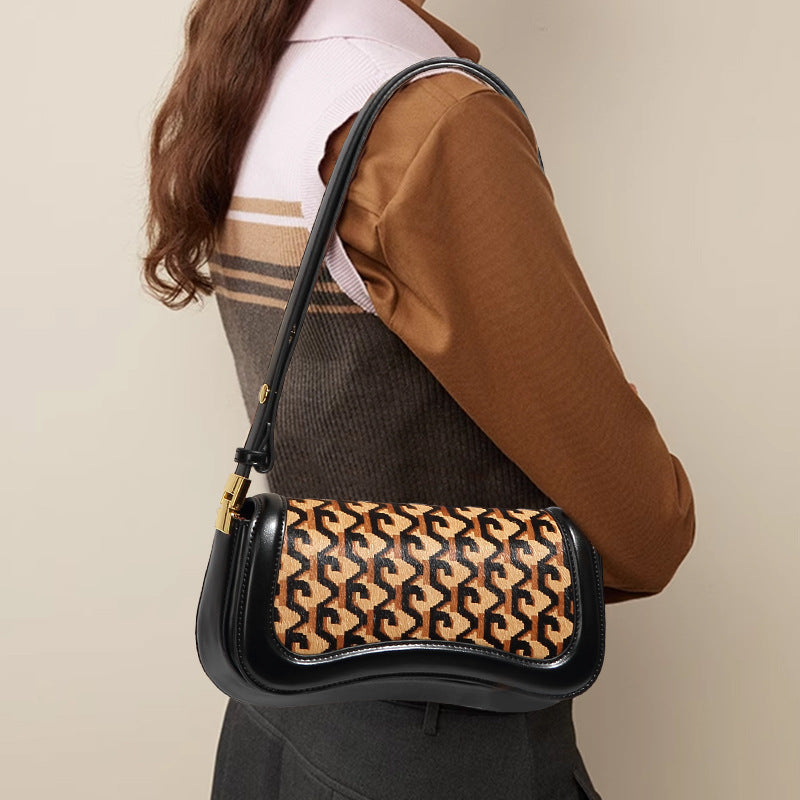 Sac à sous-arms tendance européen et américain rétro fashionable de haute qualité en cuir véritable Hor
