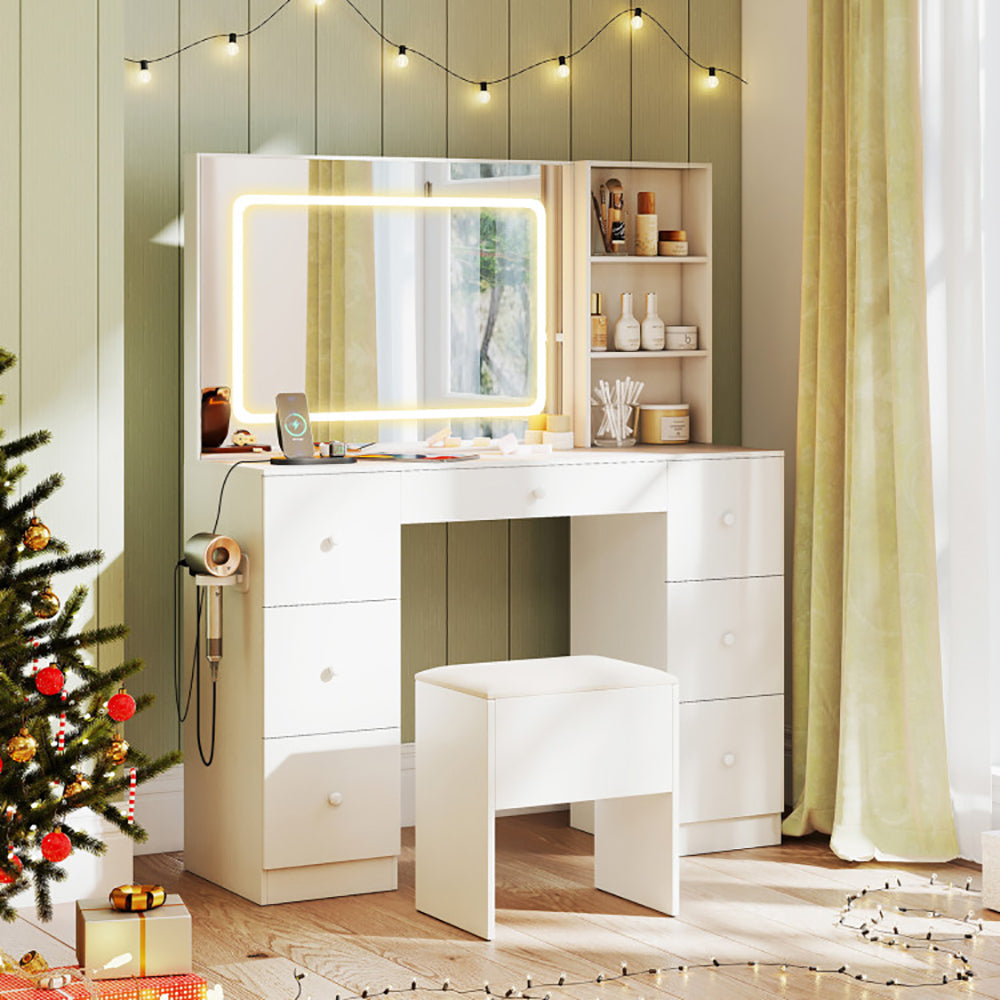 Bureau Vanity avec miroir et lumières Maquillage Table Vanity Table et tabouret