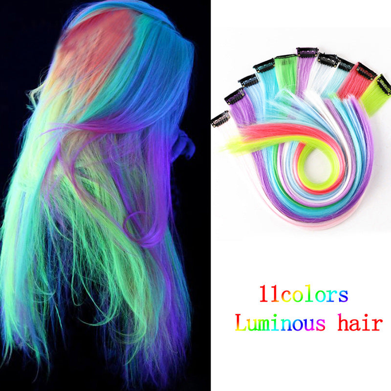 Clip bricolage lumineux - Cheveux lumineux en cheveux sans trace 50 CM couleur arc-en-ciel